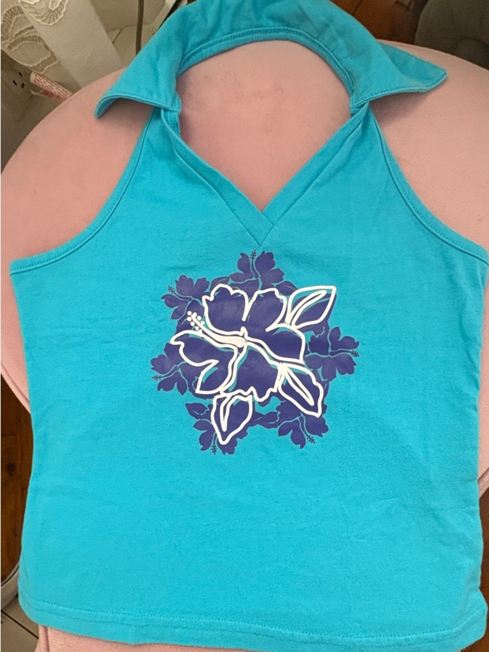 Basic Editions Bright Turquoise Halter Tank Top